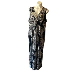 NY Collection Women’s Paisley Black And White Sleeveless Maxi Dress Plus Size 2X